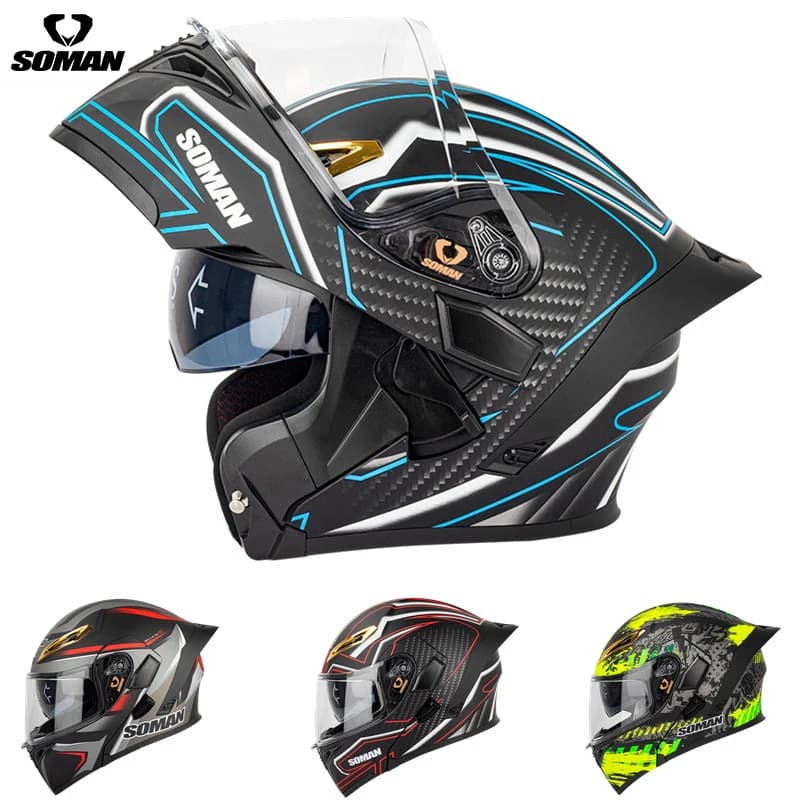 Soman Casco Moto doppia lente Flip Up SM955-S Scooter Capacete Casco Moto con auricolare bluetooth