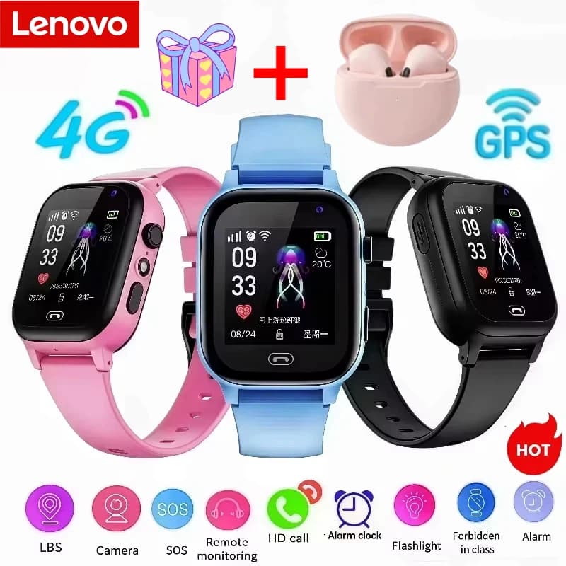 Lenovo Smart Watch Earphones Q15C SOS Wifi GPS Location Video Call Electronic Watch Card Camera Waterproof School For Kids Gift