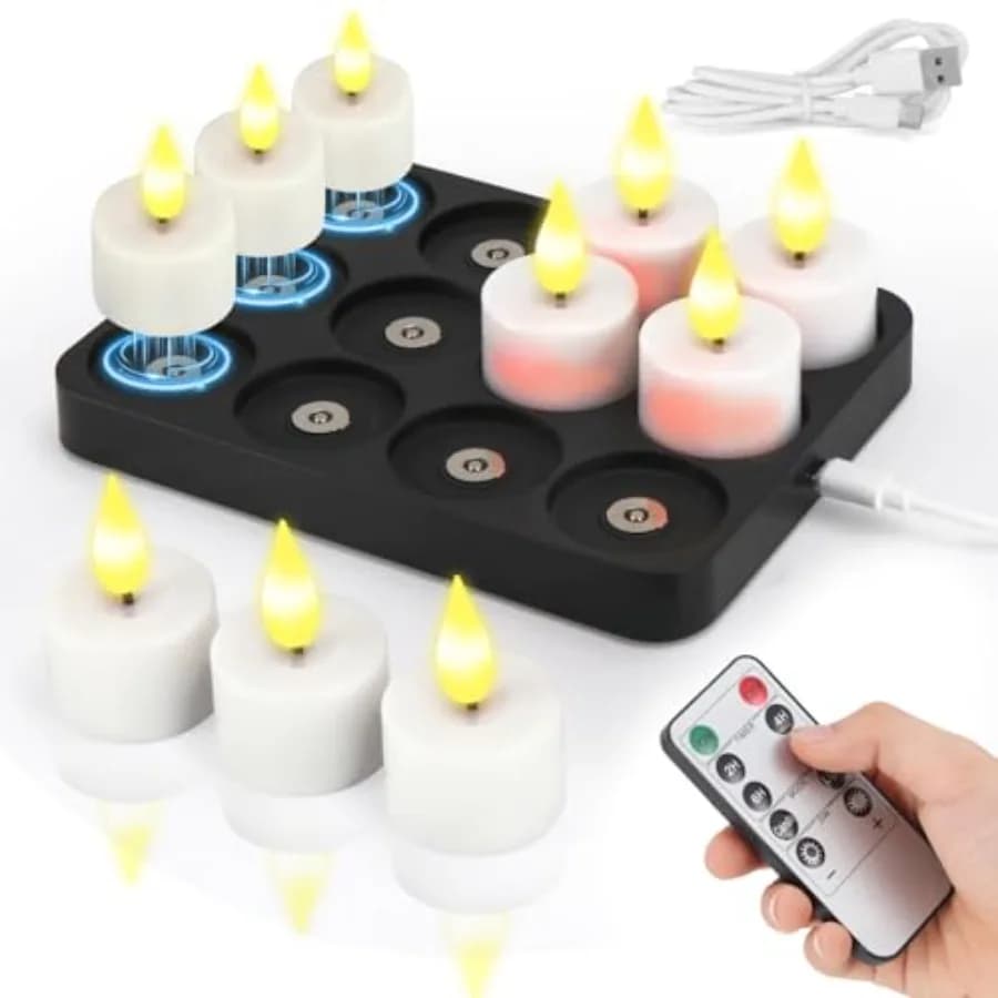 Base di Ricarica e Telecomando con Timer per Candele LED Ricaricabili, Set da 12 Candele Votive Senza Fiamma a Batteria per la Casa