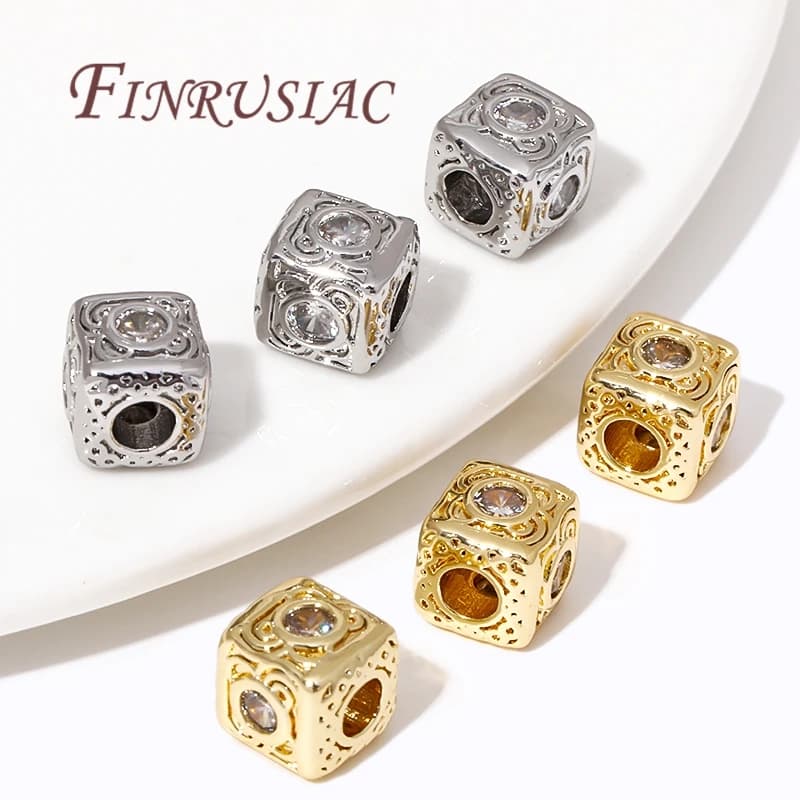 18K Gold Plated Loose Beads,Brass with Zircon Square Beads For Bracelets Making,DIY Beading Jewelry Accessories,Bead Separators