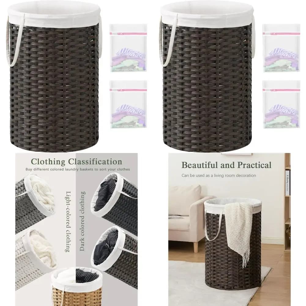 Large Dining Dressing Room 130 Liters with Removable Bag and 2 Net Bags, Ideal for Living and Bedroom in Brown (Senza Li)