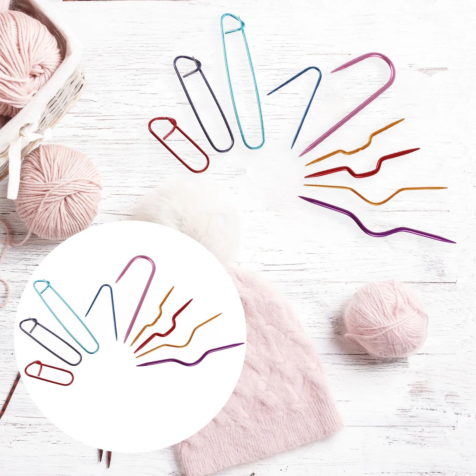 Set di 9 Utensili per Lavoro a Maglia, Uncinetti Colorati, Fermafili, Accessori per Maglieria e Lavori Artigianali