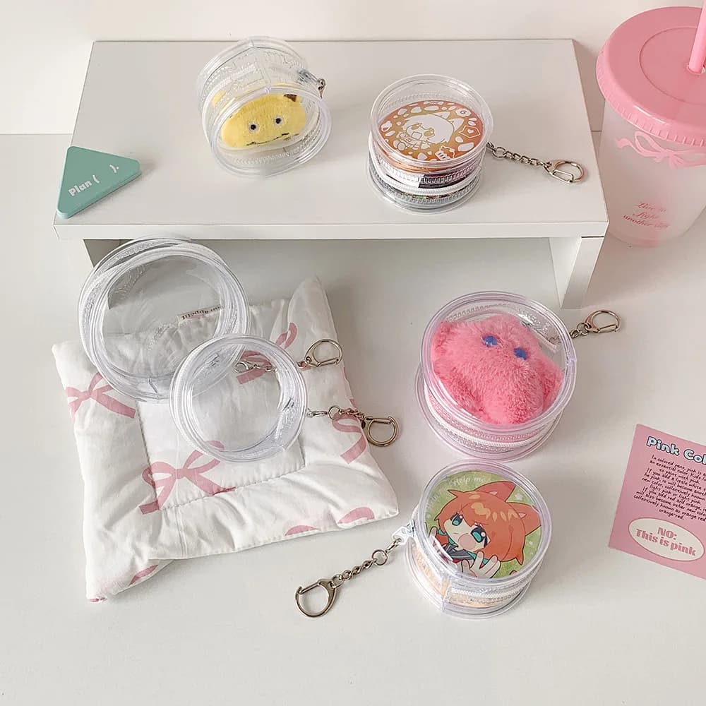Borsa per esposizione di badge rotonda trasparente Porta spille in PVC Porta vetrina per bambole Zaino per bambini carino da passeggio