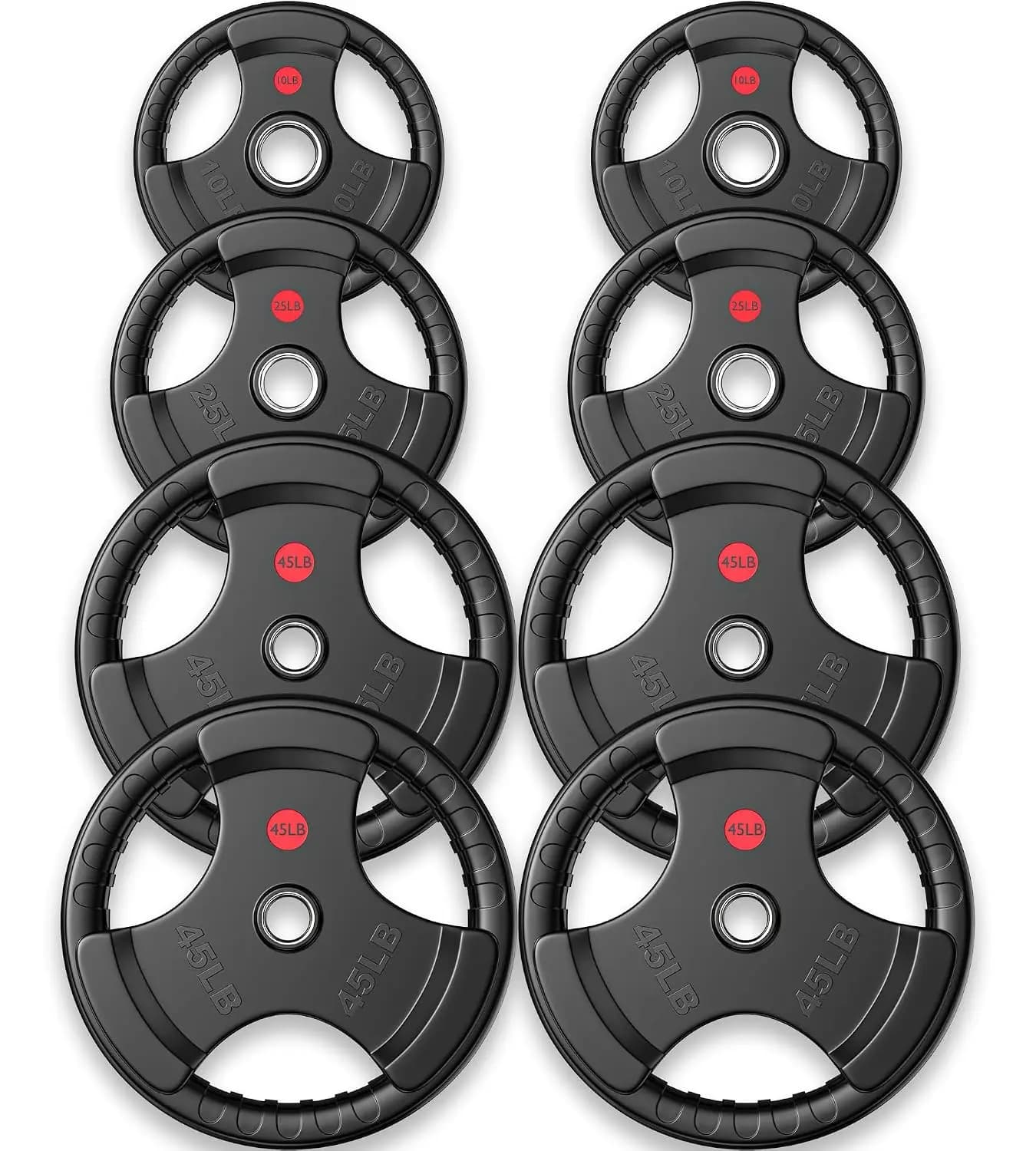 2-Inch Rubber Olympic Weight Plates, Three-Grip Barbell Set 2.5-250LB, Quiet Floor-safe Home Gym, Customized