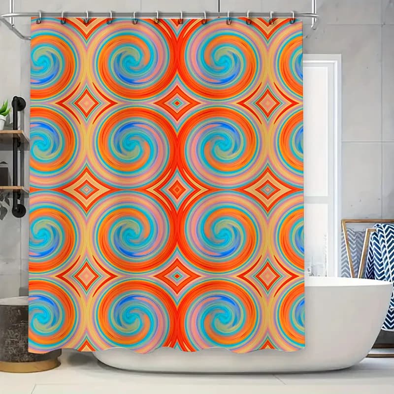 Tende da bagno colorate Tenda da doccia Tessuto in poliestere Impermeabile Decorazioni per il bagno Appeso a parete Blu Arancione Rosso Stampa astratta Mod