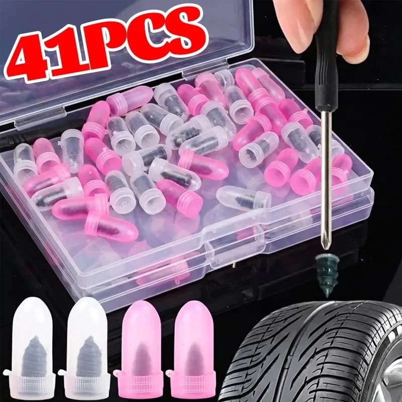 Kit Universale di Riparazione Pneumatici Auto 21-41 Pezzi, Chiodi in Gomma, Viti in Gomma, Accessori per Riparazione Tubeless