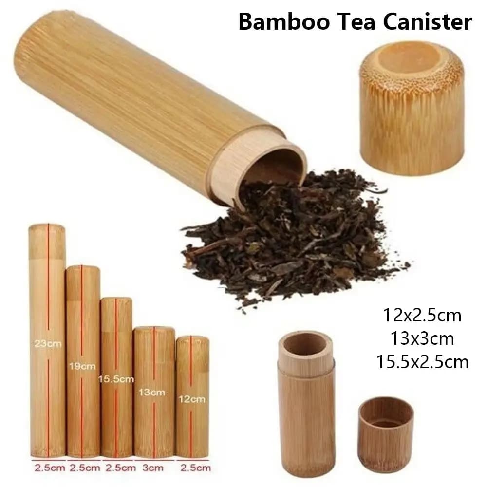 1Pcs Natural Bamboo Bamboo Tea Canister With Lid Primary Color Tea Storage Box Round Design Spice Container Jar