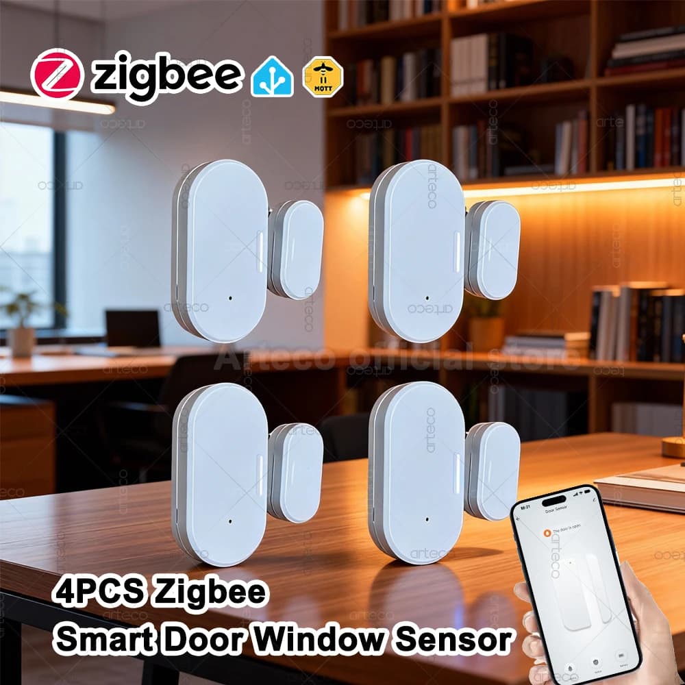 4 pz Zigbee Porta Finestra Sensore di Sicurezza Domestica Intelligente Antifurto Finestra Senza Fili Aperto Chiuso Rivelatore Necessario Gateway Supporto Zigbee2MQTT