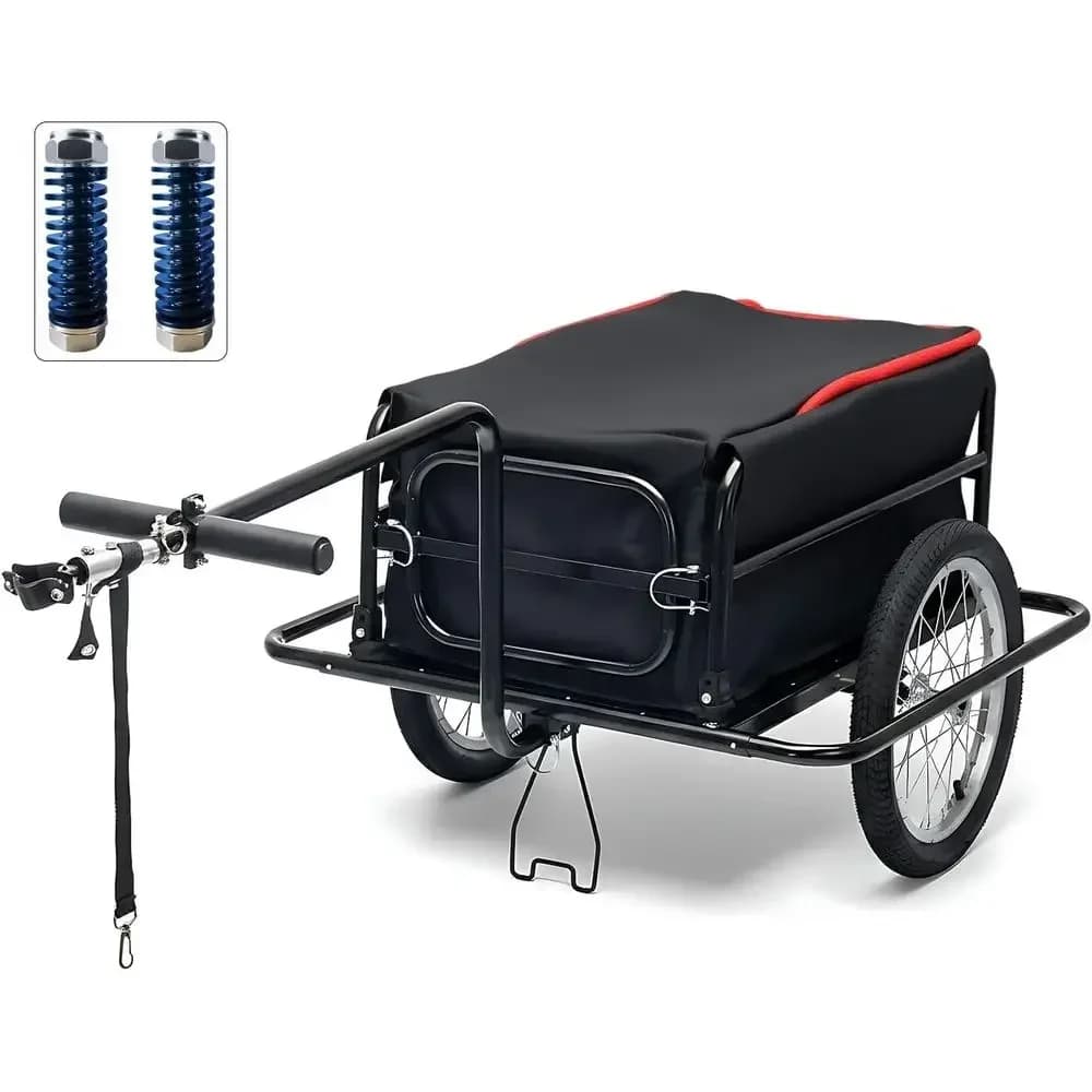 Bicycle Wagon Cart with Universal Hitch, 160 lbs Capacity, Spring Suspension, Waterproof Bag and 16'' Wheels