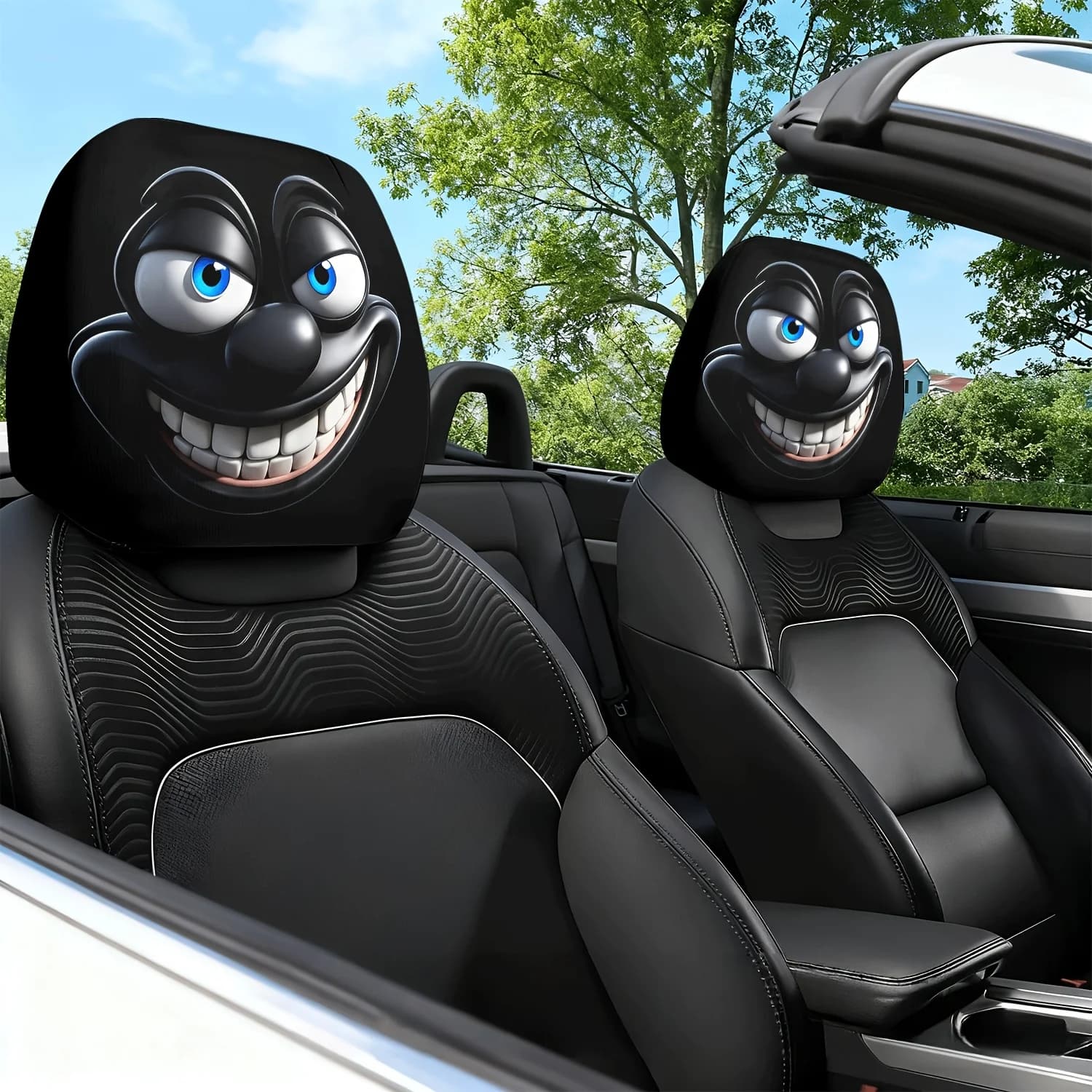 2 Pezzi Cuscino Poggiatesta per Auto con Stampa di Personaggi Classici dei Cartoni Animati Sorridenti con Occhi Blu, Copri Poggiatesta Protettivo