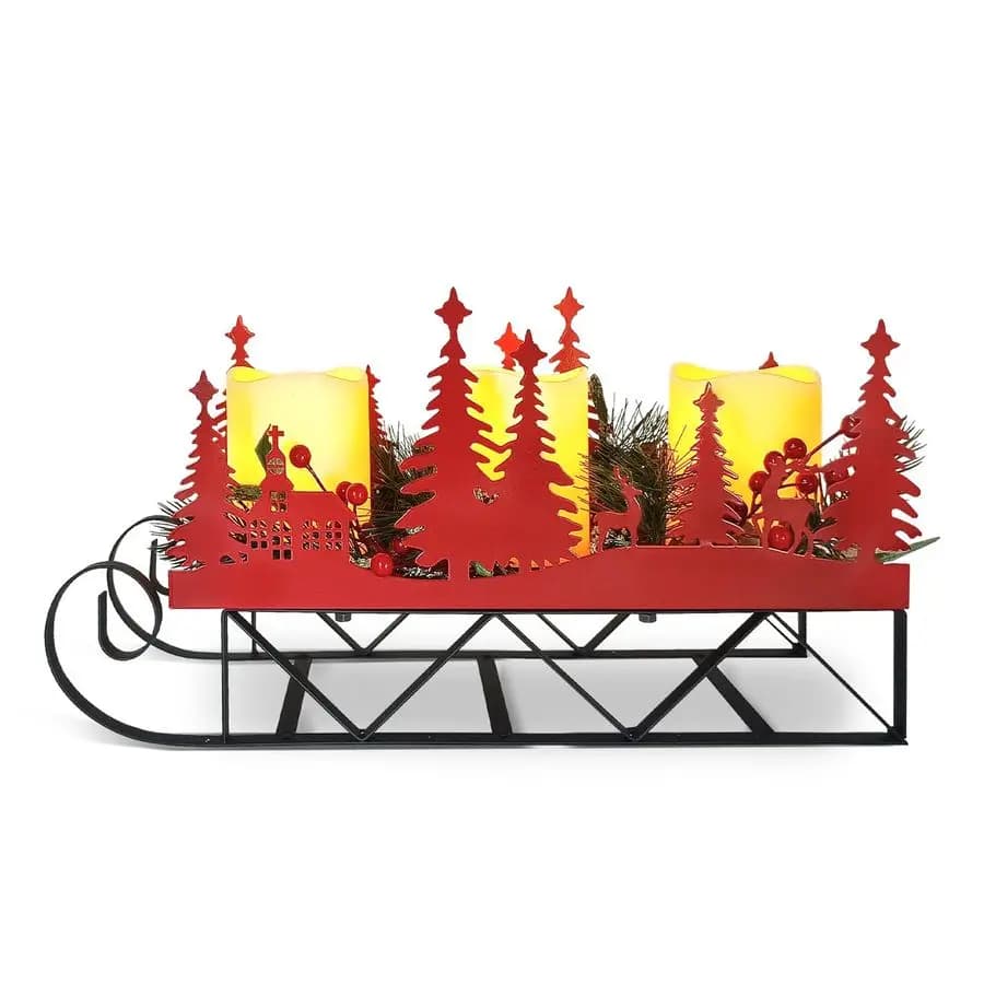 Sledge centre table decorations with three-pronged led candle lights Candelabrum with Christmas sleigh silhouette for dining room, table