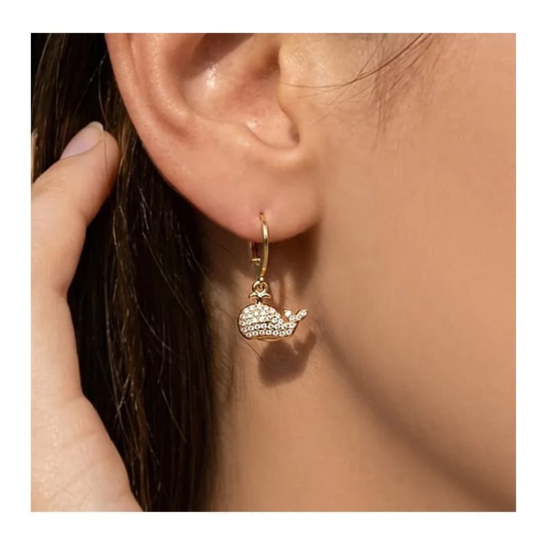 Orecchini Pendenti Creativi a Forma di Delfino con Diamanti, Stile Oceanico Personalizzato, Orecchini in Acciaio Inossidabile Placcato Oro alla Moda