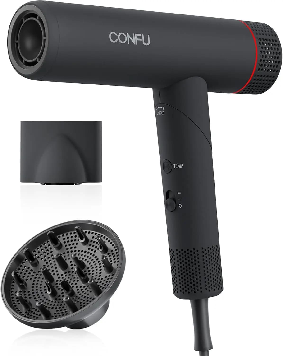 High-Speed Ionic Hair Dryer 110000 RPM with Diffuser, Fast Drying for Curly Hair, Lightweight & Foldable for Travel