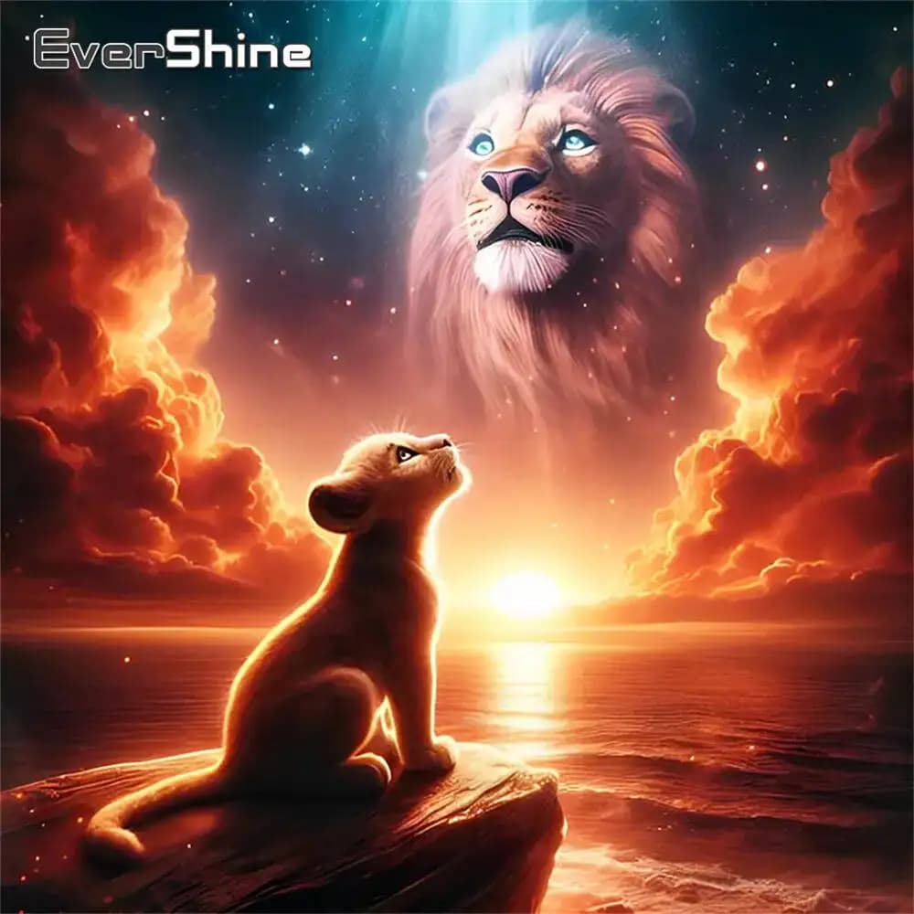 Evershine Full Square Round Diamond Painting Lion Animal New Arrival Diamond Mosaic Sunset DIY Acrylic Craft Supplies Home Decor