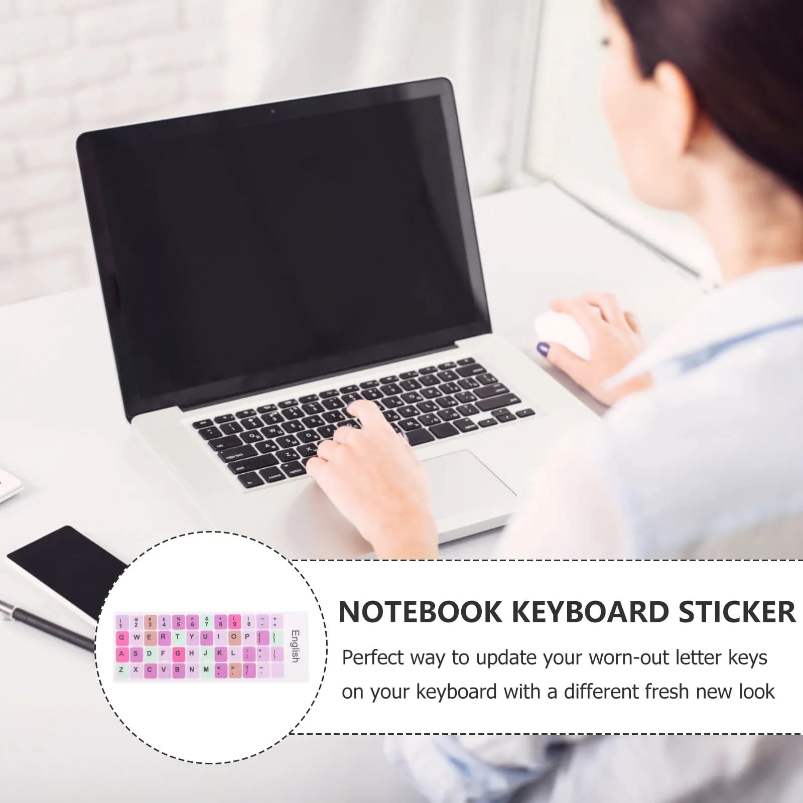 2 Sheets Keyboard Sticker Decorative Universal English Letters Replacement Sticker for Laptop Notebook Computer Keyboard