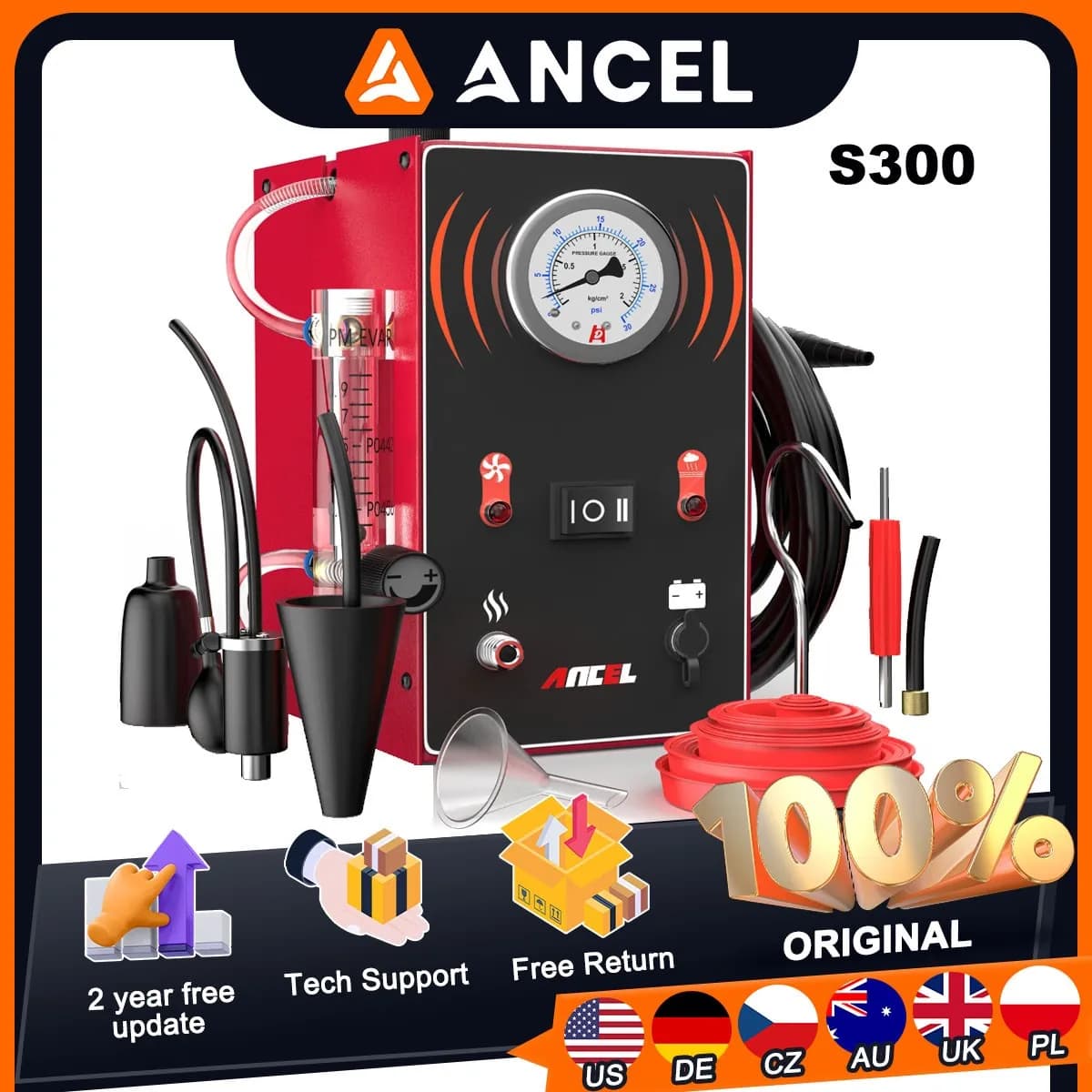 Rilevatore di perdite di fumo per auto ANCEL S300 con compressore d'aria incorporato EVAP Macchina del fumo Tester per vuoto Localizzatore di perdite di tubi del carburante