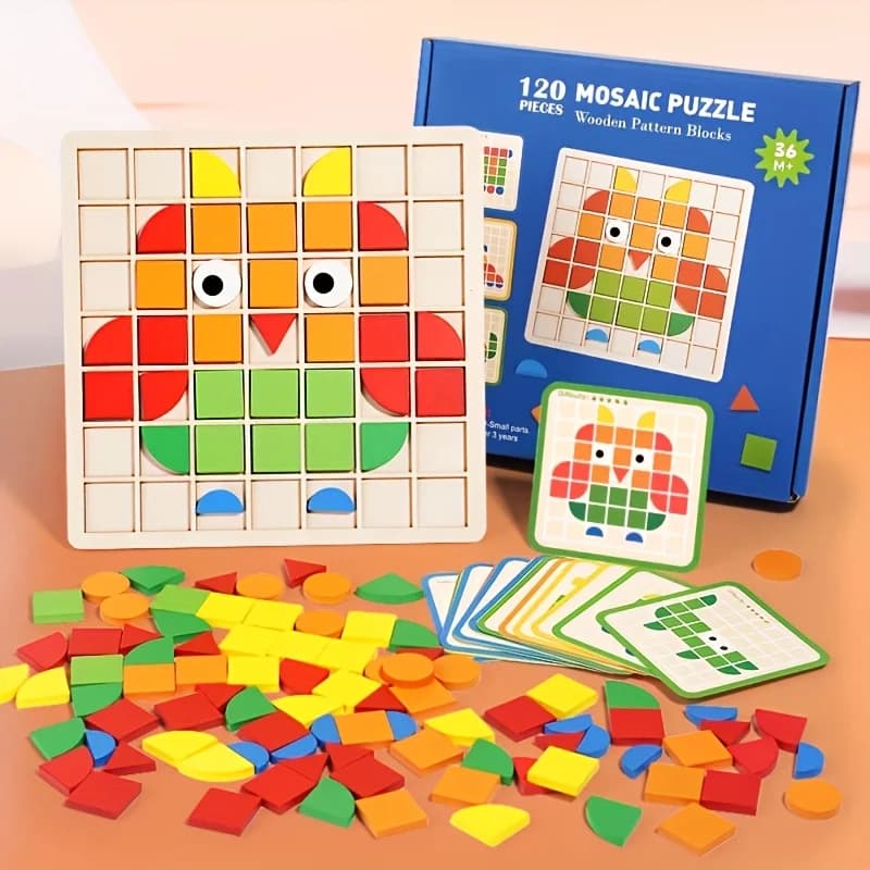 Puzzle 3D Mosaic3d, Gioco da Tavolo per Bambini, Giocattolo Educativo in Legno per l'Apprendimento Precoce