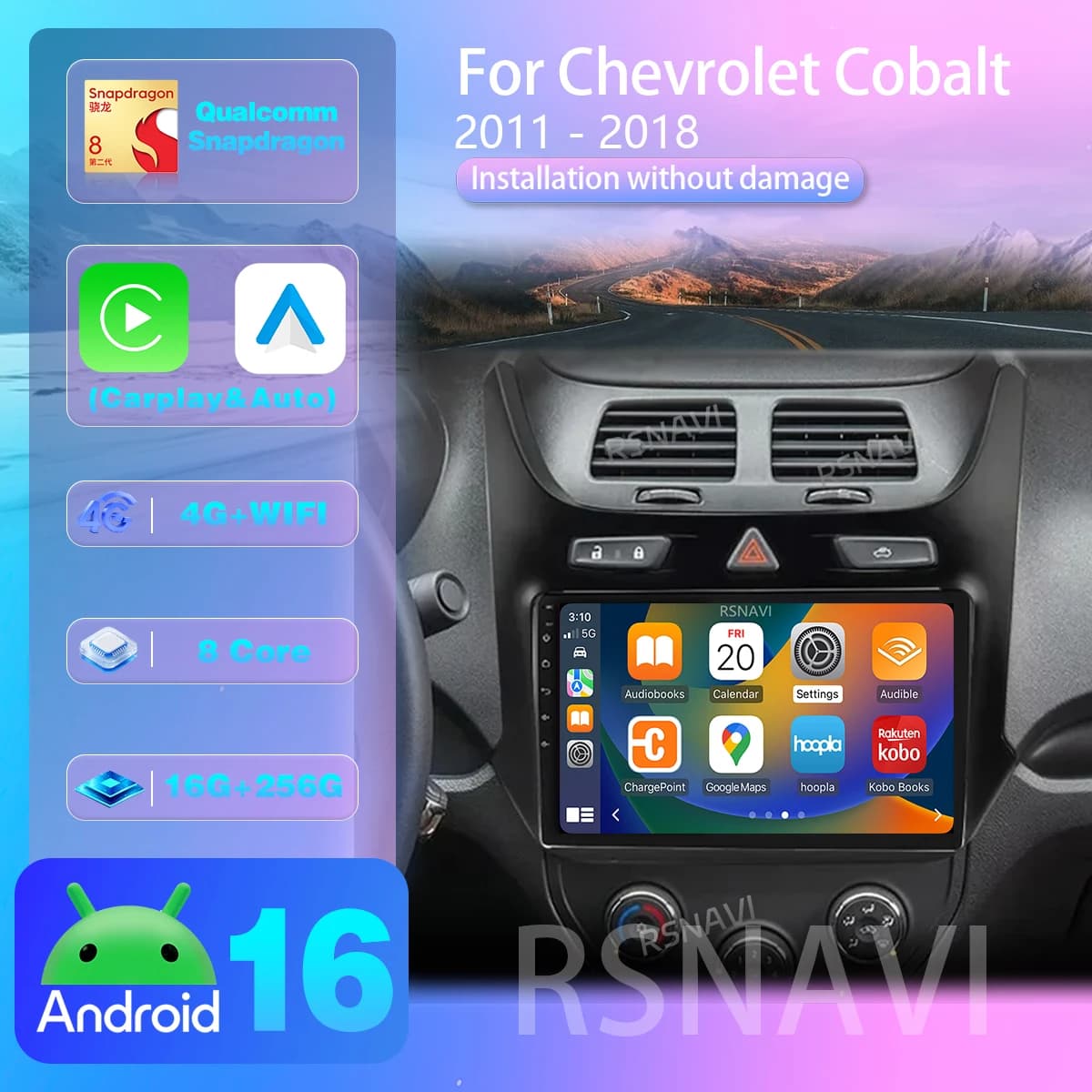 Autoradio Android 16 con Carplay e Qualcomm, Lettore Multimediale per Chevrolet Cobalt 2 2011-2018, Stereo con WIFI+4G