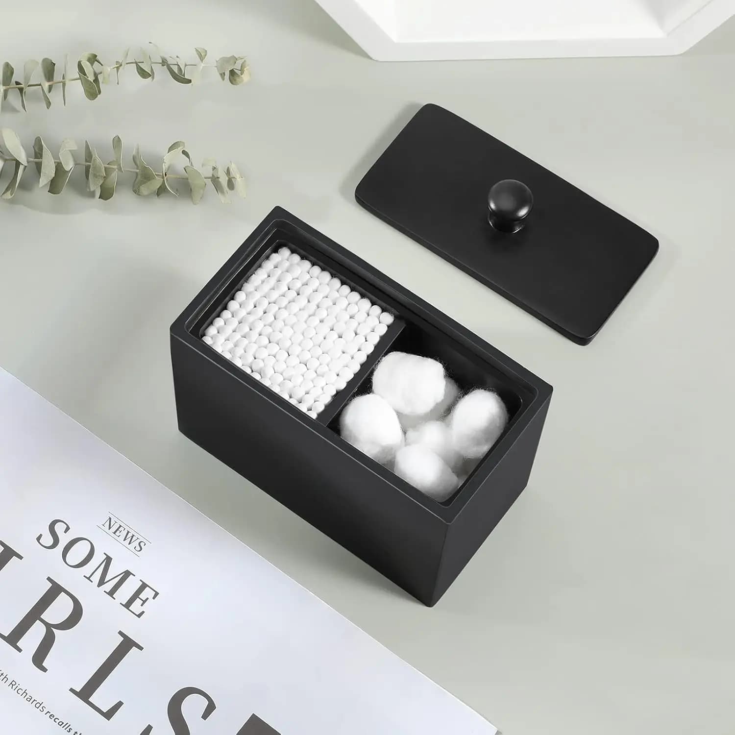 Luxspire Porta batuffolo di cotone Dispenser porta Qtip con coperchio 2 scomparti Porta batuffolo di cotone Contenitore da bagno per cotone rotondo