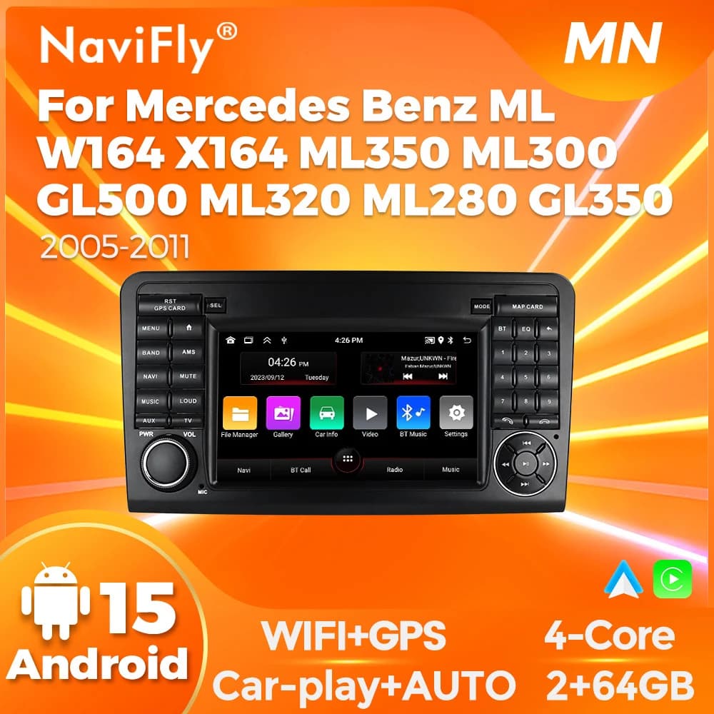 Navifly Android 15 Wireless Carplay Auto per Mercedes Benz ML W164 X164 ML350 ML300 GL500 ML320 ML280 GL350 Autoradio FM RDS GPS