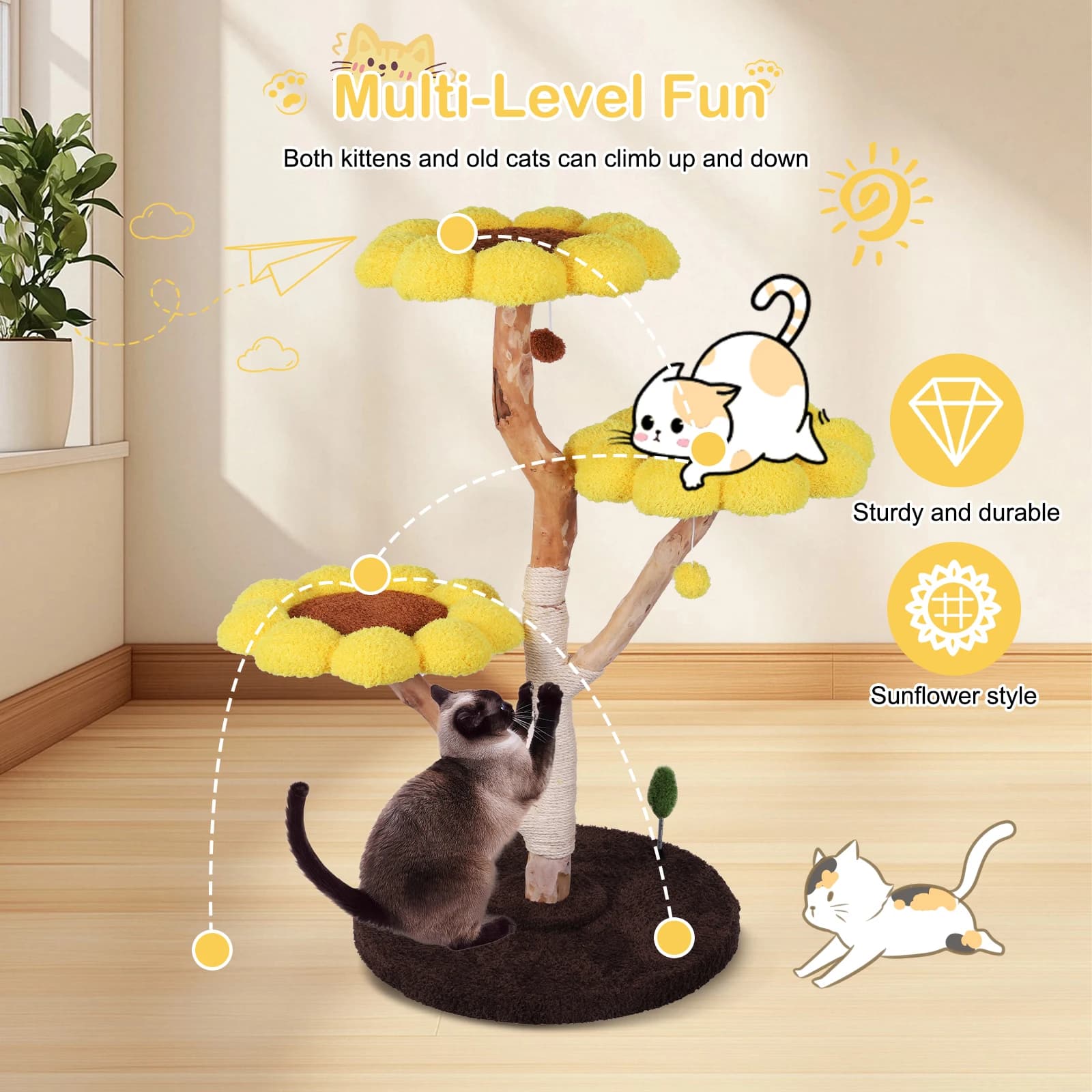 Piattaforma di Salto per Gatti con Tiragraffi, Nido Unico Antiscivolo per Area Giochi per Animali Domestici, Piccolo Nido