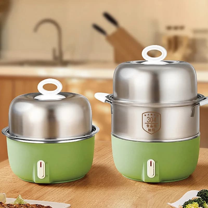 350W Egg Cooker 304 Stainless Steel Breakfast Machine Auto Power Off Multifunction Electric Steamer Suit For Pasta/Coarse