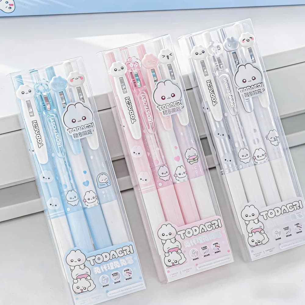 Set di 4 Penne Gel Kawaii a Forma di Coniglio, Inchiostro Nero a Rapida Asciugatura 0.5mm, Penne Gel Retrattili Estetiche per Studenti