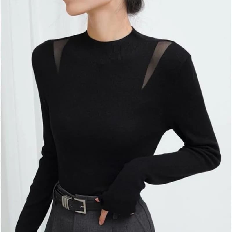 Mezza dolcevita in lana lavorata a maglia da donna autunno e inverno 2025 Nuovo top con fondo interno in stile pigro di fascia alta