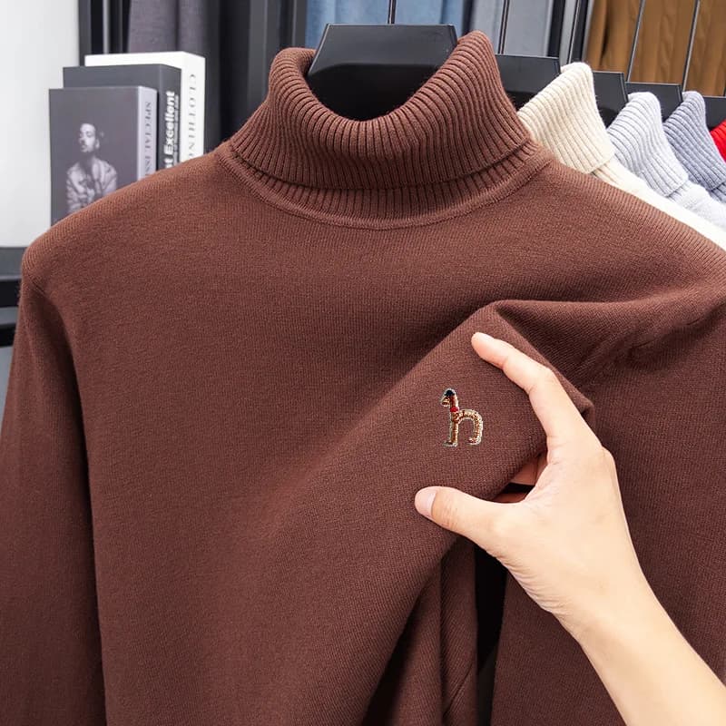 Original Luxury Man Long-Sleeved Knitwear High Neck Embroidery Autumn Winter New Pullover Leisure Daily Commute Men's Sweater