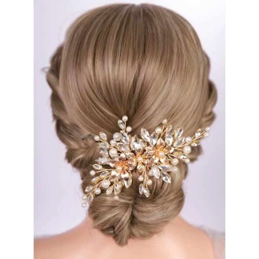 Fermaglio per capelli a forma di fiore per sposa e damigella d'onore, accessorio per capelli laterale con perle per banchetti e balli di fine anno