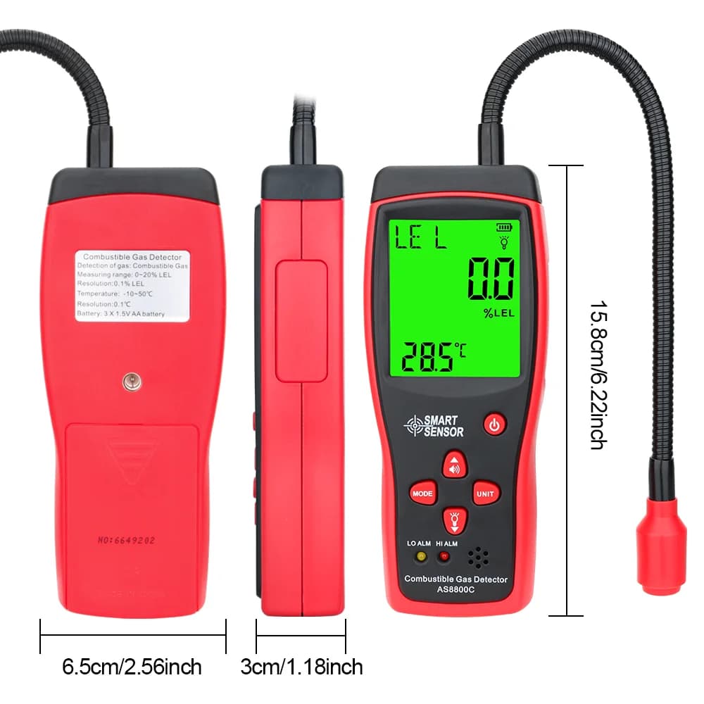 Rilevatore di Fumo e Gas Combustibile Portatile, Analizzatore di Perdite di Gas 0-10000PPM con Allarme Sonoro e Luminoso, Rilevatore di Gas Naturale e Metano