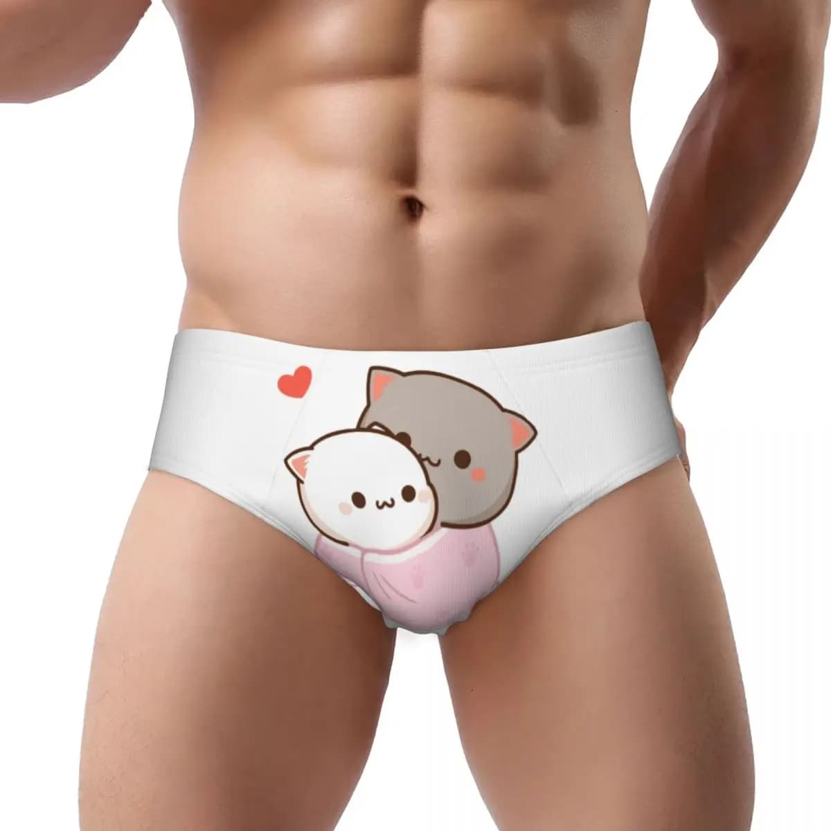 Custom Peach And Goma Mochi Cat Cuddling Briefs Underwear Men's Comfortable Stretch Panties