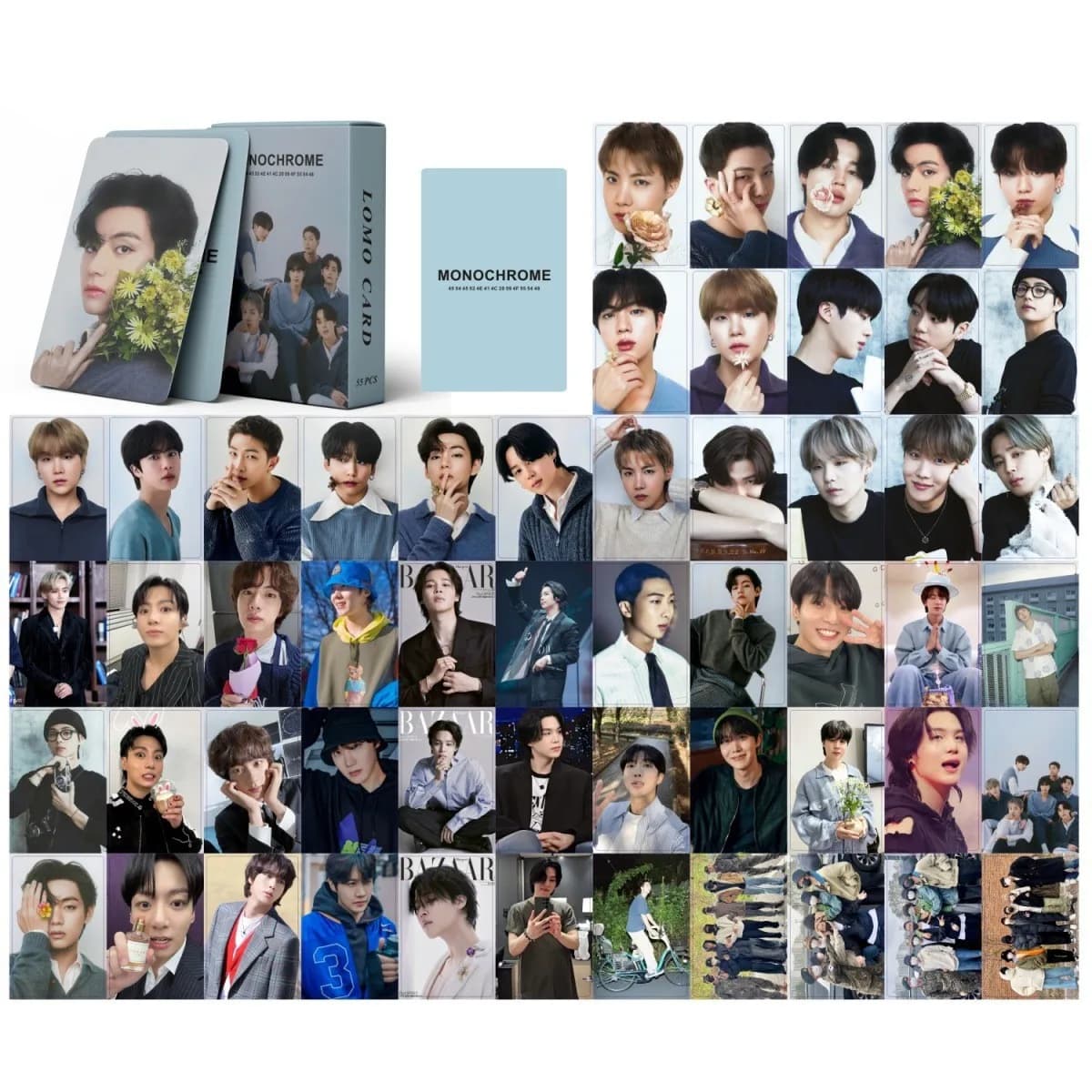 55 pz. Carte Lomo Monocromatiche BT21, Collezione Album Kpop, Photocard da Collezione, Merchandise Star, Souvenir Regalo per i Fan dell'Army Kpop
