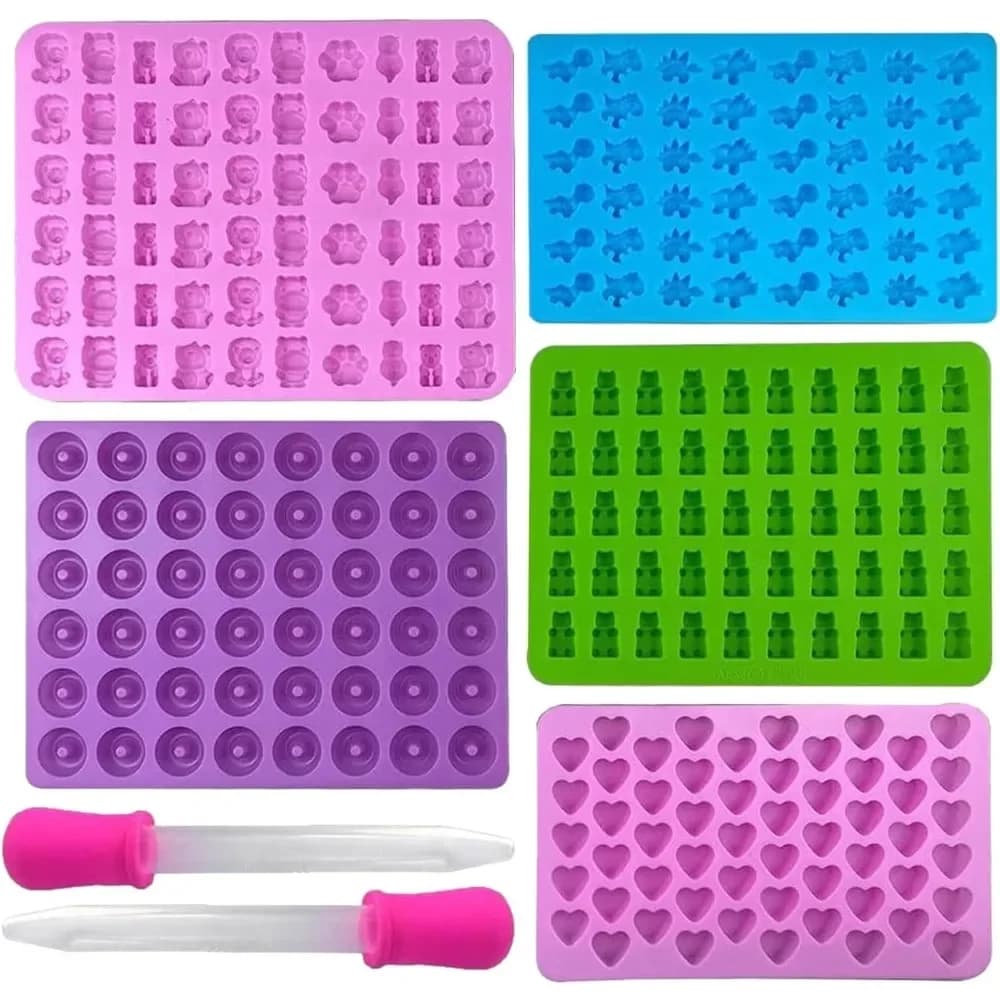 5 pezzi stampi in silicone per caramelle con 2 set contagocce stampi per caramelle gommose vassoi per gelatina set di stampi riutilizzabili per caramelle stampo da forno utensili da cucina