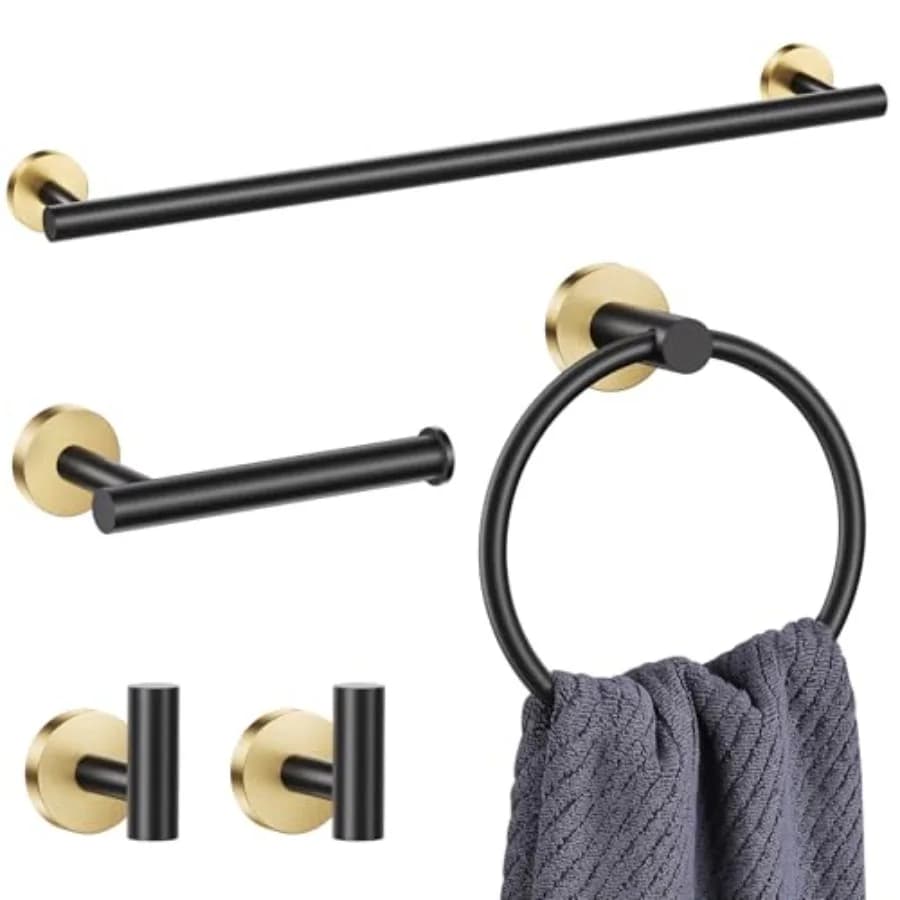 Set di 5 Accessori per Bagno, Portasciugamani da 23,6 Pollici, Set di Accessori in Acciaio Inox SUS304, Portarotolo Rotondo