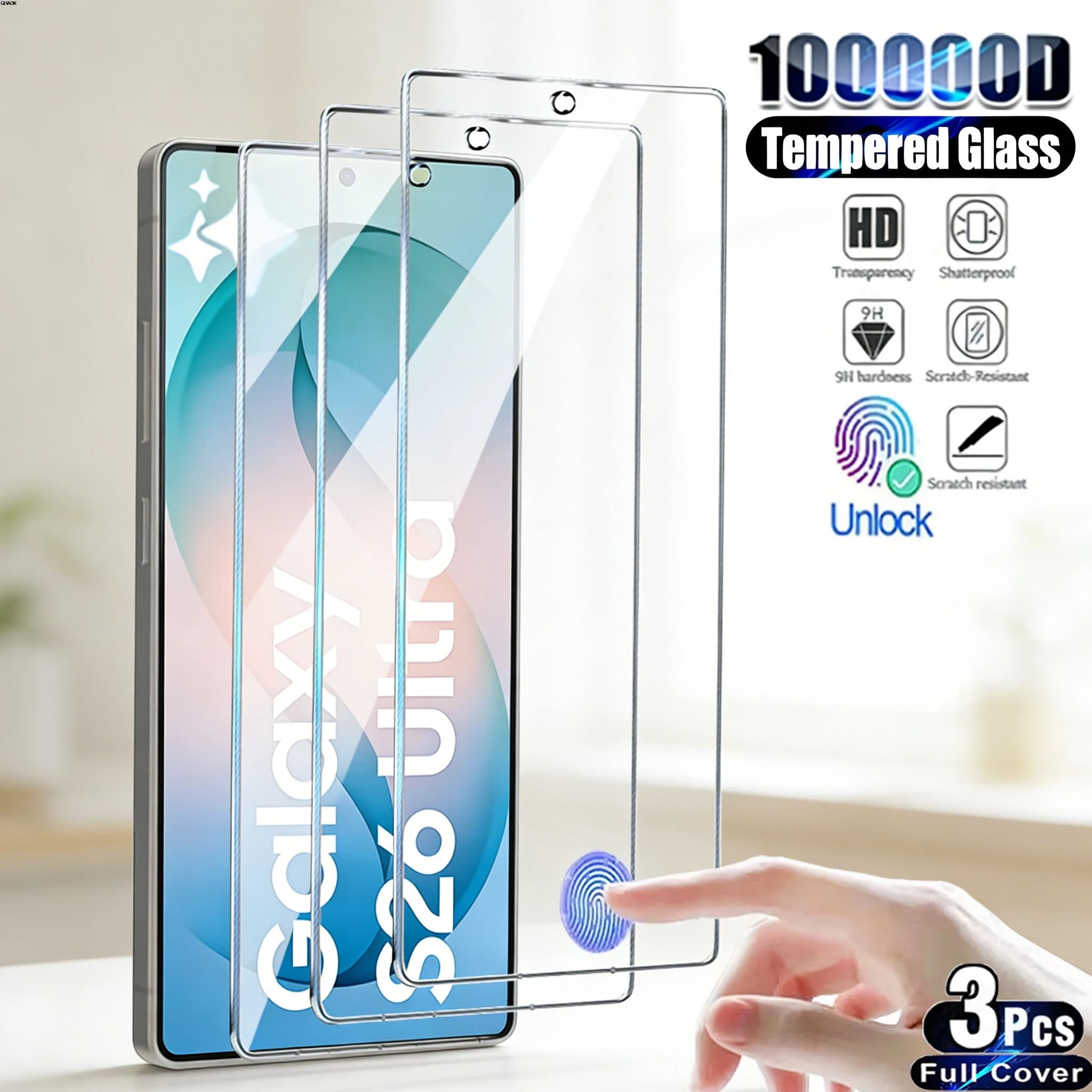 3PCS Protezione Schermo con Sblocco Impronta Digitale per Samsung S26 Ultra S23 FE S22 S21 Plus S24 Ultra Galaxy S25 Ultra Vetro Temperato 9H