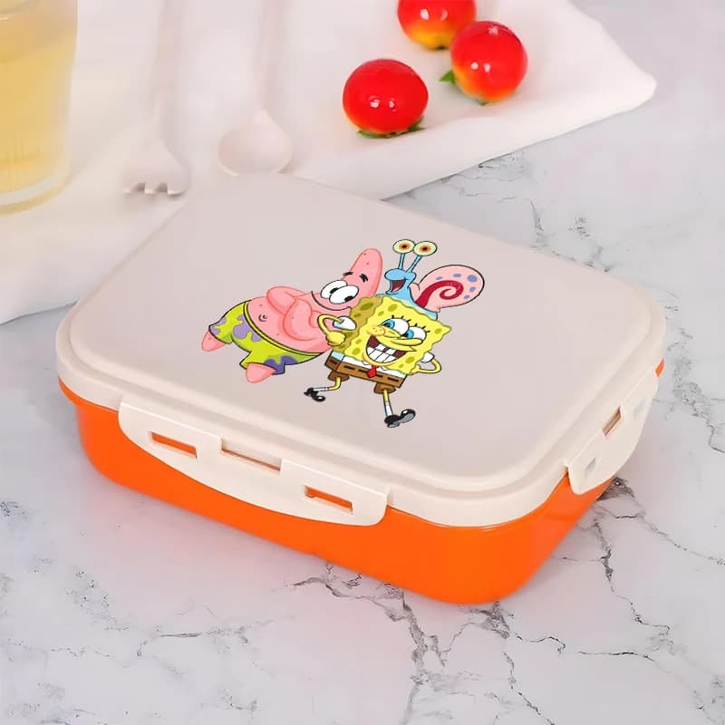 SpongeBob Lunch Door, Bento Container with Forchetta and Cucchiaio, Microonde Pasti Boxes, Airtight Food Container for School and Office, Gift