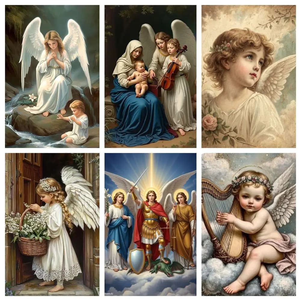 DIY Diamond Painting Mosaic Handmade Guardian Angel Praying Kids Artwork Full Round/Square Diamonds for Beginners Home Decor