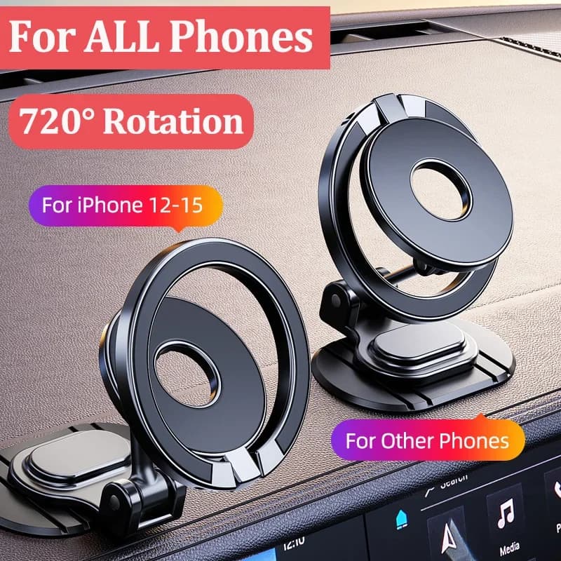 Foldable Dual Magnetic Car Phone Holder 720° Rotation GPS Phone Bracket for Car Dashboard for iPhone 17 16 15 14 Samsung Xiaomi