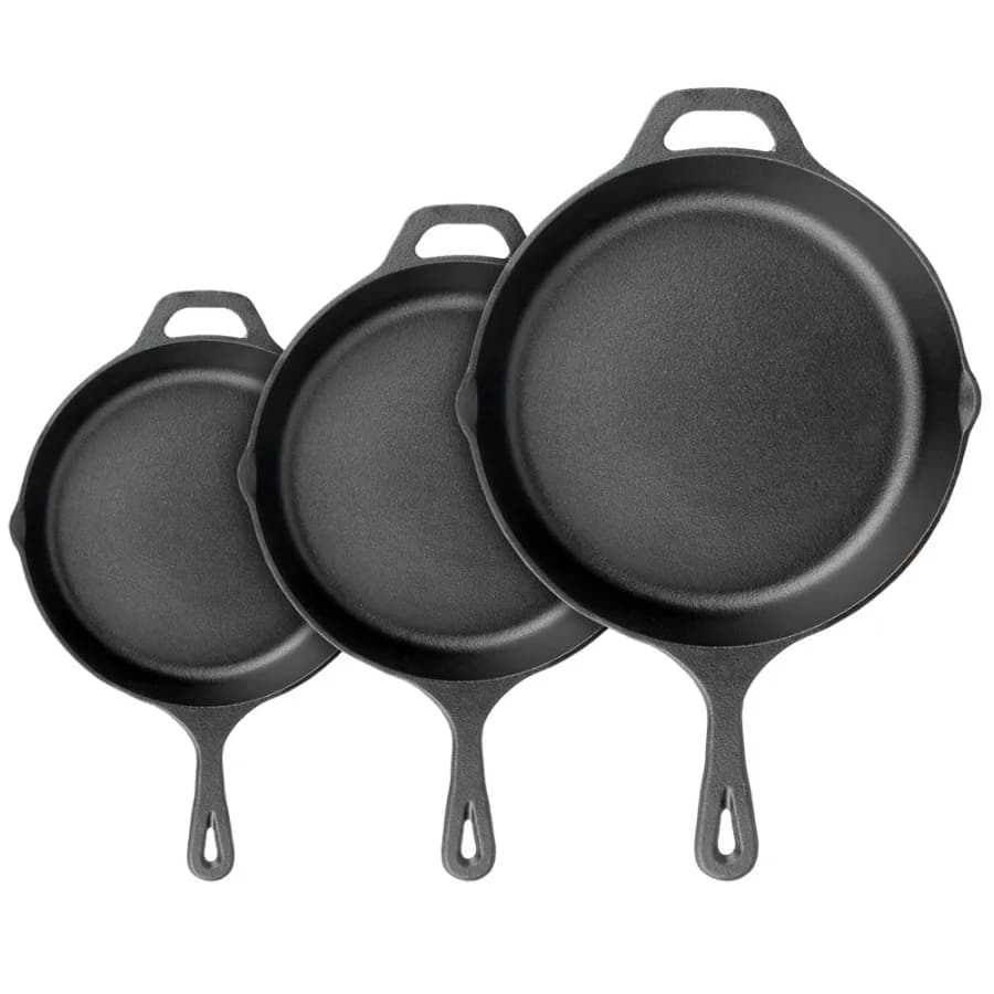 Non Stick Pre Seasoned Cast Iron Skillet Frying Pan 3 Piece Set