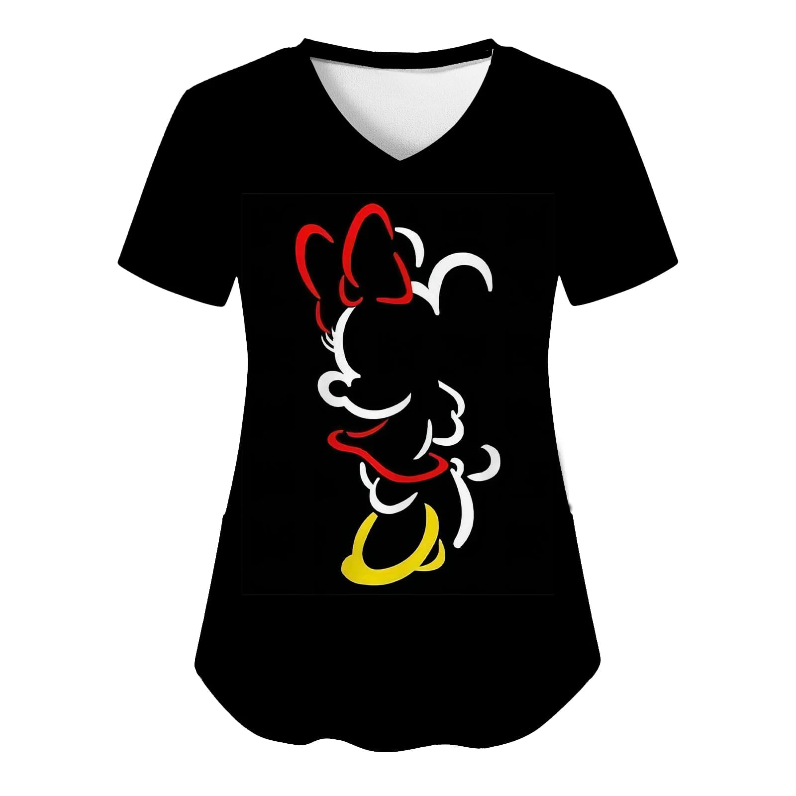 Maglietta con Tasche per Infermiere, Top da Donna 2026, T-shirt Disney Mickey e Minnie Mouse, Abbigliamento Ospedaliero, Magliette con Scollo a V