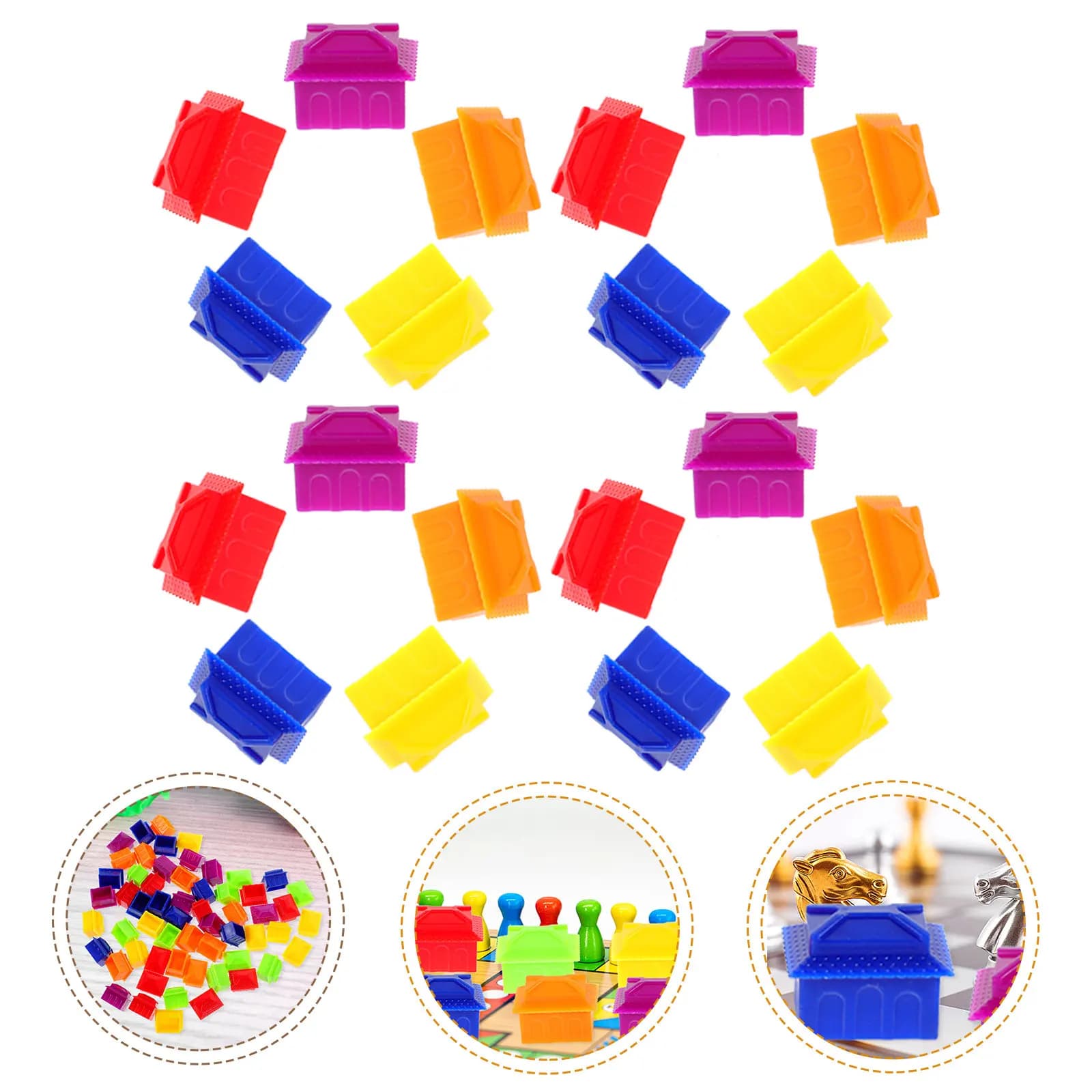 60Pcs Board Game House Pieces Plastic Chess Replacement Parts Mini Colorful Board Accessory Set for Family and Kids