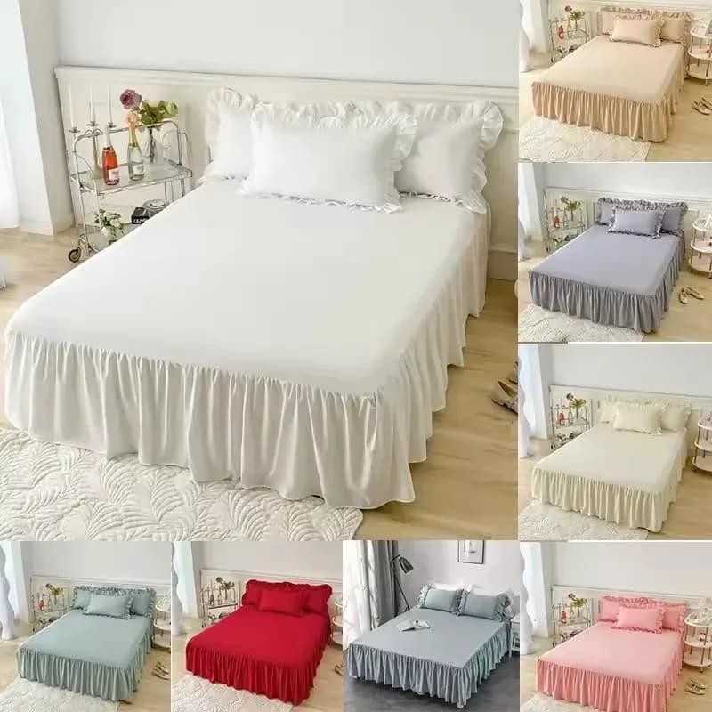 Gonna da letto in tinta unita Gonna da letto con volant in pizzo 1 pz Copri letto Copri letto Gonna da letto Coprimaterasso antiscivolo Copriletto Copriletto