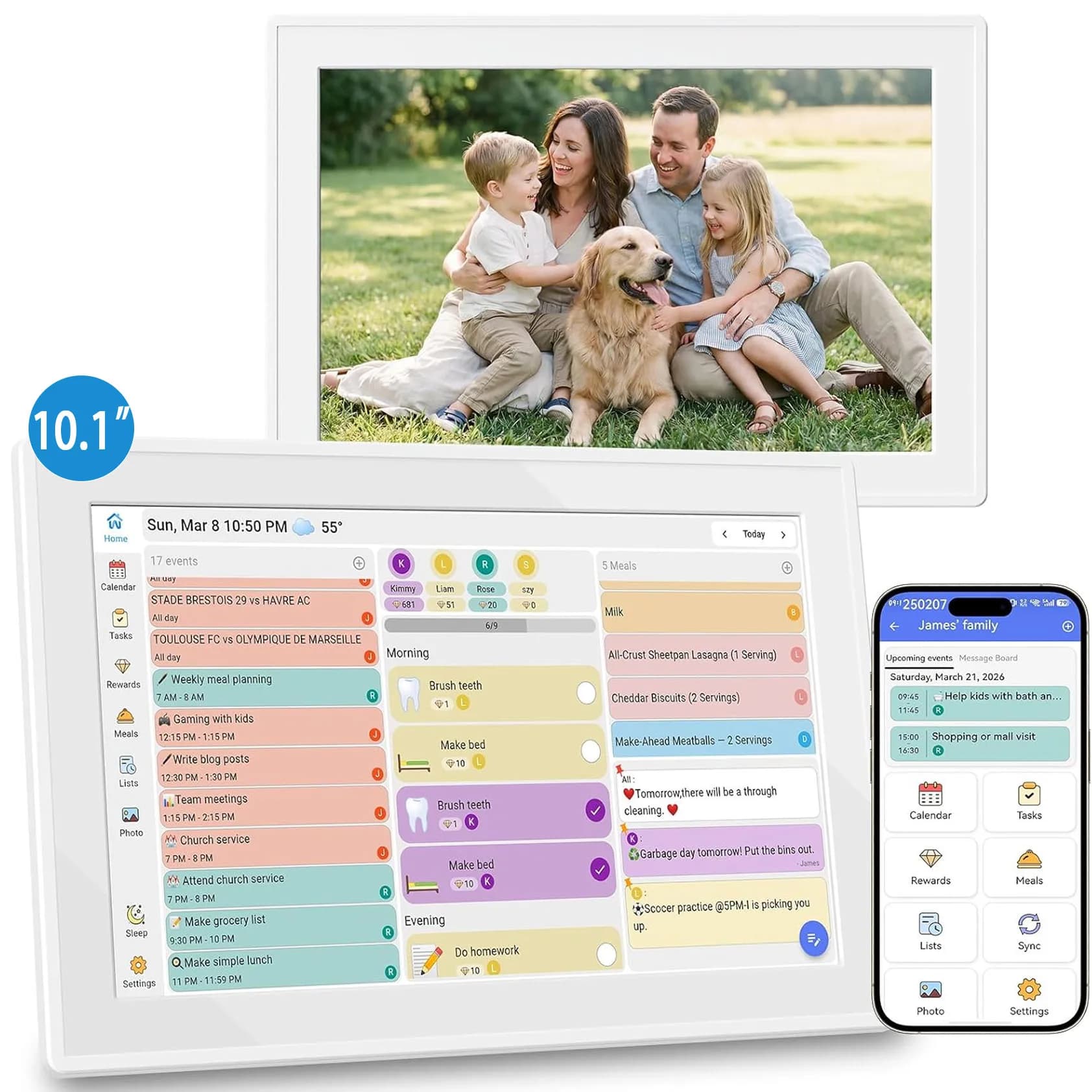 10.1 Inch WiFi Digital Family Calendar Smart Touchscreen Chore Chart Wall Desk Mountable Planner Schedules Digital Calendar