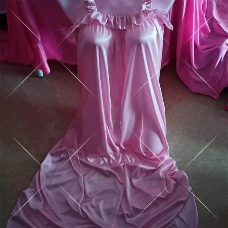Sexy Thin Silky Sleeveless Dress Glossy Suspender Long Dress Men Women Satin Ruffles Loose Night Dress Plus Size Sleeping Robe