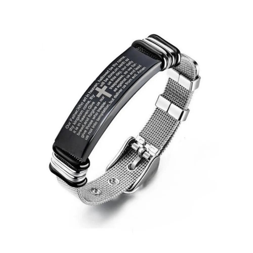 Bracciale con croce biblica in argento alla moda, cinturino in rete, braccialetto personalizzato per coppia, bracciale in acciaio inossidabile con regolazione per uomo e donna
