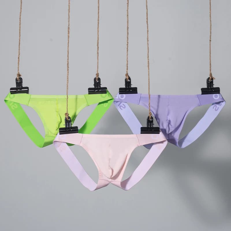 2Pcs Men's Thongs Modal Sexy Trendy Underwear Macaron Powder Quick Dry Soft Solit Comfortable and Breathable Same-sex Underwear
