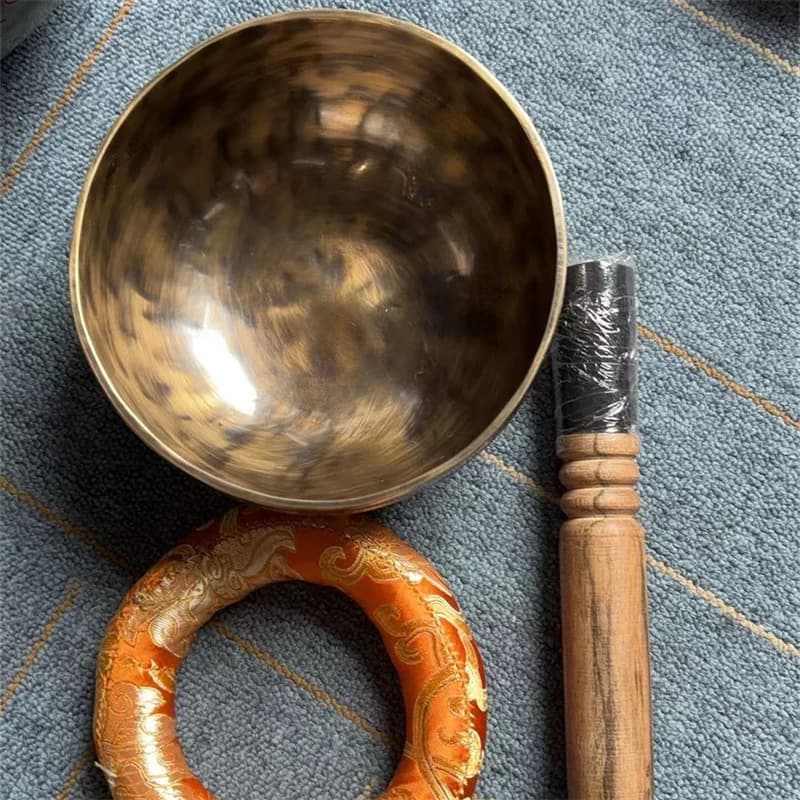 6inch Handmade Spiritual Crafts 15cm Black Copper Tibetan Full Moon Singing Bowls Set for Yoga Healing Music and Buddhist Pray