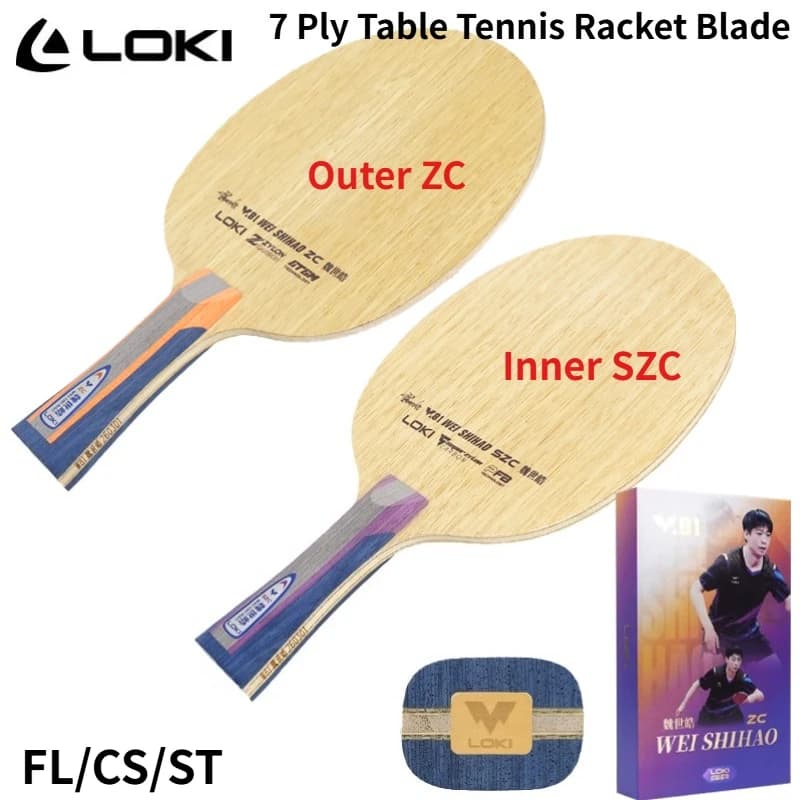 Racchetta da Ping Pong LOKI W81 con Lama Esterna ZC/Interna SZC, 5 Strati di Legno, 2 Strati di Carbonio ZYLON, Superficie in Limba, Racchetta Professionale