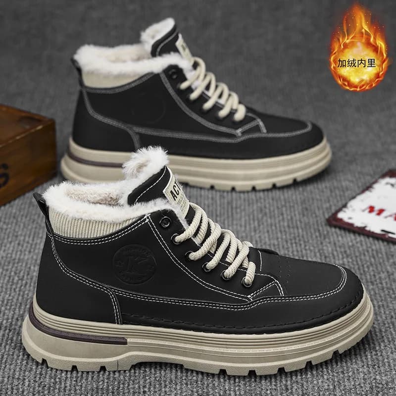 Scarpe da uomo invernali Moda Stivali alti in pelle per uomo Peluche Scarpe di cotone caldo Stivali da trekking antiscivolo per esterni Botas Masculinas